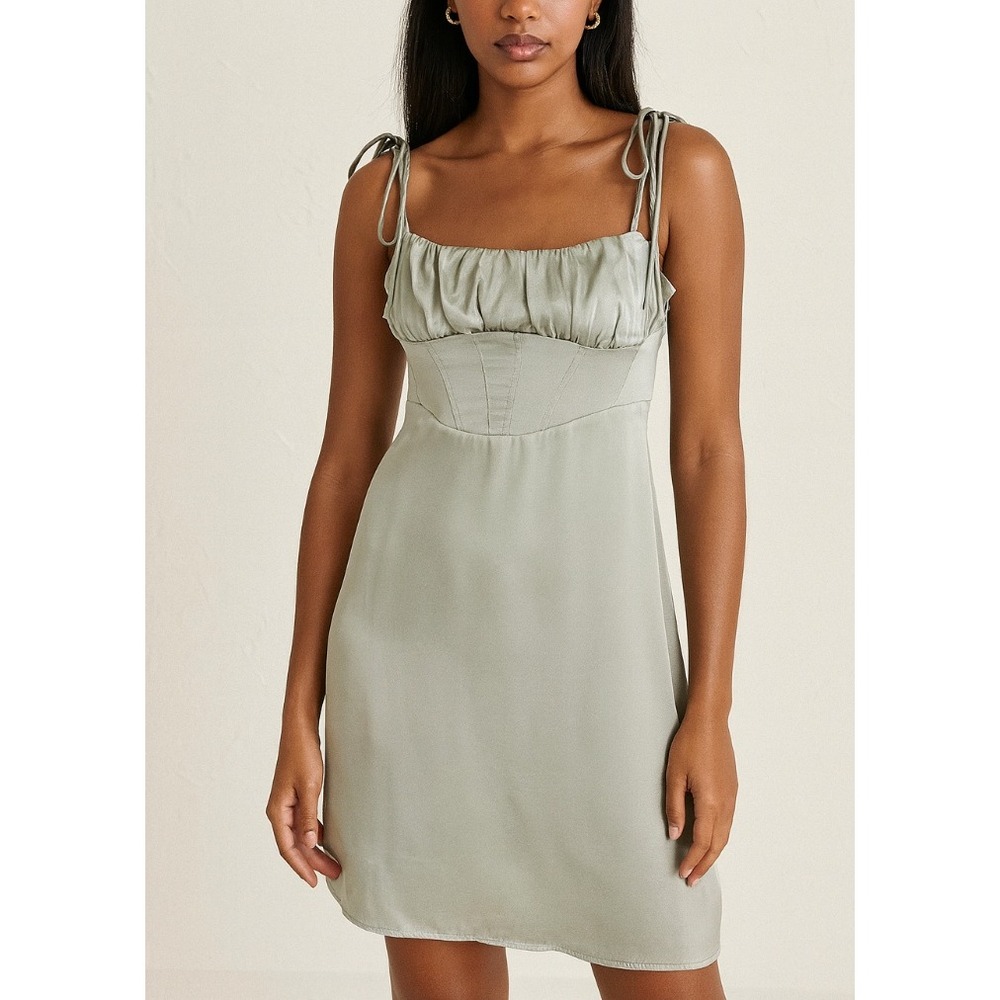 RIHOAS Sage Green Dress Tie Strap Sleeveless Mini Dress Party Medium‎
